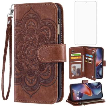 Imagem de Asuwish Capa de telefone para Motorola Moto G 5G 2025 capa carteira com protetor de tela de vidro temperado e flor couro PU flip porta-cartão de crédito suporte cordão acessórios para celular G5G 5 G