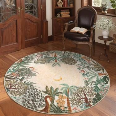 Imagem de GarveeHome Tapetes redondos de 1,5 m para quarto, tapete circular lavável na selva bege, macio, antiderrapante, estampa animal, tapete de tigre, tapete fino para quarto de crianças, sala de jantar