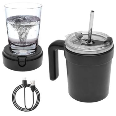 Imagem de Caneca de café com agitação automática com visor de temperatura, agitador magnético de leite com tampa, misturador automático de proteína em pó para escritório, escola (preto ou branco ou verde claro