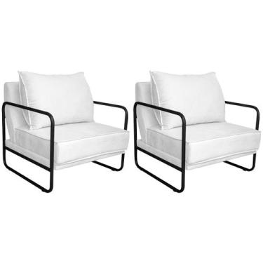 Imagem de Kit 02 Poltronas Decorativas Sevilha Base de Ferro Preta Suede - Doce 