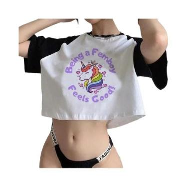 Imagem de 90s Femboy fairycore goth crop top Mulher manga gótica moda coreana ca