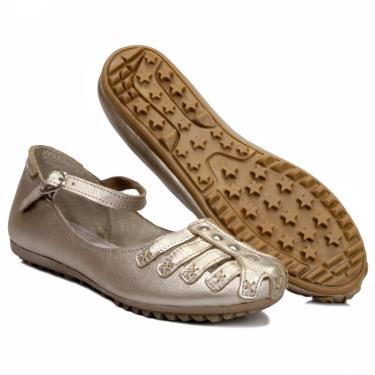 Imagem de sandália de couro feminina estilo retrô cor ouro velho Izabela Araújo-Feminino