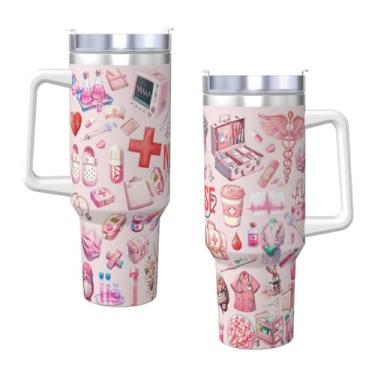 Imagem de YWTGEYEY Copo de aço inoxidável para enfermeira 1,134 g com tampa e canudo, caneca de porta-malas isolada, presentes engraçados para mulheres e homens