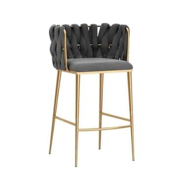 Imagem de Balcão de cozinha leve luxo simples cadeira de metal bar caixa ilha mesa cadeira de jantar mesa de jantar sentado encosto bancos altos cadeiras de bar (cinza)