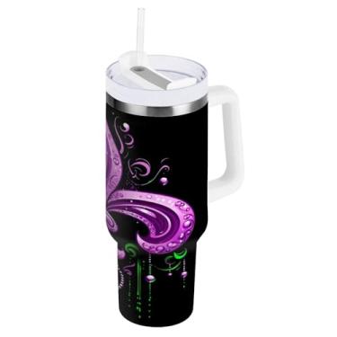 Imagem de Blueangle Copo isolado de carnaval de 850 g com alça e tampa de palha, caneca de viagem reutilizável de aço inoxidável (324)