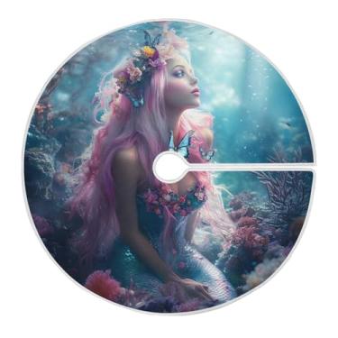 Imagem de Qilmy Linda saia de árvore de Natal de sereia 119,9 cm, camurça para árvore de Natal, adequada para decoração de armário em ambientes internos e externos, festas, escritórios, lojas965