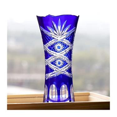 Imagem de Vaso de vidro azul, moderno, elegante, boêmio, estilo tcheco, cortado à mão, para limpar cristal, decoração de flores, estampa de gravação, centros de mesa