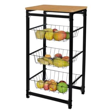 Imagem de Fruteira De Chao Cozinha Tampo Madeira Florenca de Ferro (Preto/Itaúba)