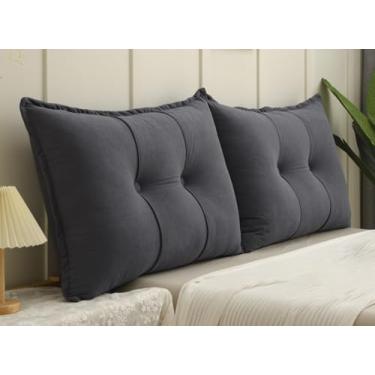 Imagem de Almofada de Leitura Cabeceira em Chenille, Encosto Triangular Grande para Cama Box e Sofá, Travesseiro de Costas com Capa Lavável para Leitura e TV(Cinza escuro,60x100cm 2pcs)