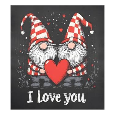 Imagem de Qilmy Capa de ímã de máquina de lavar louça de gnomo fofo dia dos namorados 58 x 66 cm capas decorativas de geladeira para porta frontal adesivo de folha magnética máquina de lavar louça painel