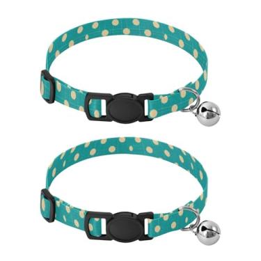 Imagem de STAYTOP 2 coleiras fofas de sino para cães, com fundo azul de bolinhas brancas ajustáveis para cães e gatos