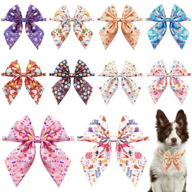 Imagem de PET SHOW Pacote com 10 gravatas borboleta para cães de feliz aniversário, gravatas-borboleta ajustáveis para cães médios e grandes, meninas, alpaca, acessórios de pescoço para festas de fim de ano