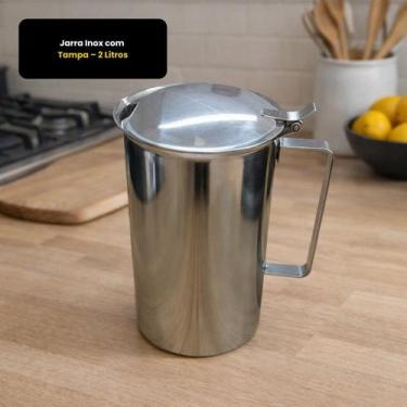 Imagem de Jarra Inox Com Tampa 2 Litros Cozinha Bebidas Água Suco Chá Café Elega