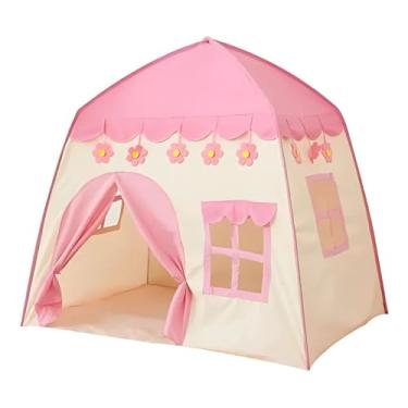 Imagem de Baby Bear Tenda Casinha Infantil Rosa com Flores, 130x130x100cm, Estrutura Dobrável para Crianças 2-6 Anos, Interior, com Manual