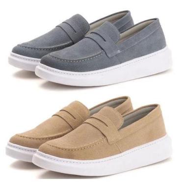 Imagem de kit 2 pares de tênis material sintético camurça mocassim confortável l