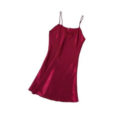 Imagem de Camisola De Noite Feminina Em Seda Gelada Com Alças Ajustáveis, Pijama