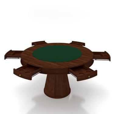 Imagem de Conjunto Mesa de Jogos Carteado Bellagio Tampo Reversível Verde e 6 Cadeiras Madeira Poker Base Cone Linho Cinza/Imbuia G42 - Gran Belo