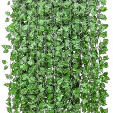 Imagem de ZYIGYI 48 peças, hera de trepadeira falsa de 336 metros para quarto, decoração de plantas de parede com folhagem vegetal artificial