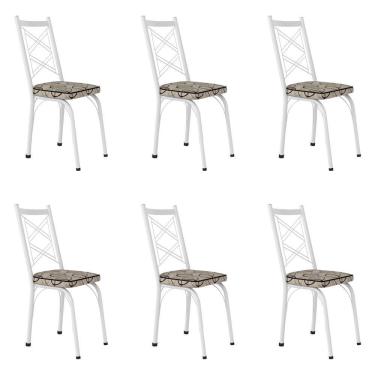 Imagem de Kit 6 Cadeiras De Cozinha Delaware Estampado Cedro Pés De Ferro Branco