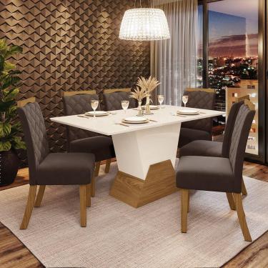 Imagem de Kit De Jantar 160Cm 06 Cadeiras Yara Off White/Nature/Marrom