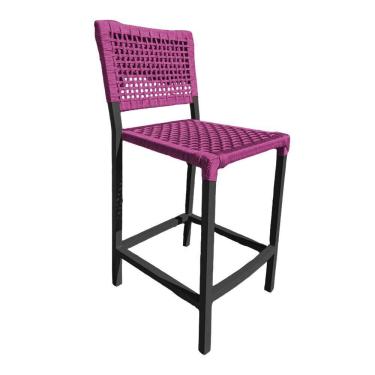 Imagem de Banqueta França Em Corda Náutica E Base Em Alumínio Preta Para área Gourmet Rosa - Cor: Rosa