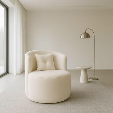 Imagem de Poltrona Orgânica Redonda Para Sala Quarto Recepção Ayla Confortável Elegante Bouclê