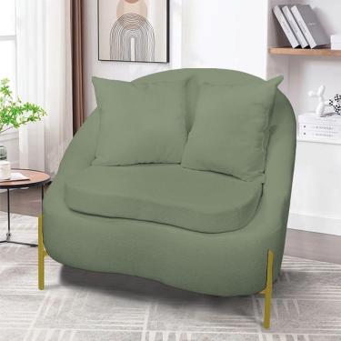 Imagem de Poltrona Decorativa Orgânica Pé De Metal Dourado Zaya Bouclê Pistache C05 - D'rossi