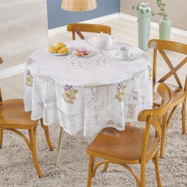 Imagem de Toalha de Mesa Redonda em Renda com Transfer Flores 1,60m 100% Poliést