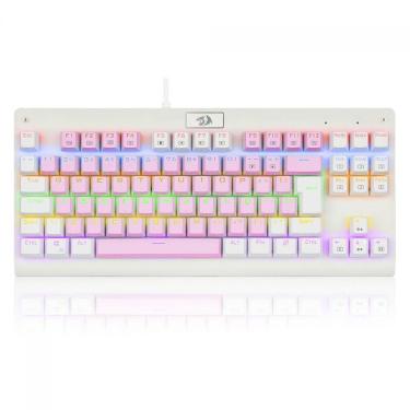 Imagem de Teclado Mecânico Gamer Redragon Dark Avenger Rainbow Switch Brown Rosa e Branco K568PW-R PT-Brown-Unissex
