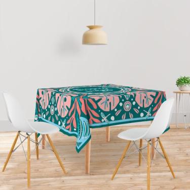 Imagem de Toalha De Mesa Quadrada Tecido Oxford Tropical Vibes Folhas -140x140cm