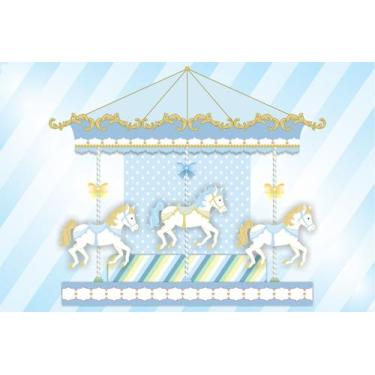 Imagem de Painel de Tecido Sublimado Carrossel Azul Trio de Cavalos - Fabrika de