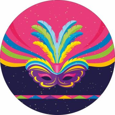 Imagem de Painel de Tecido Sublimado Redondo Máscara Colorida Carnaval c/ Elásti
