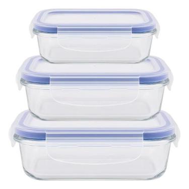 Imagem de Tres Potes Hermeticos de Vidro retangular 330/600/1040ML - LEHAVI