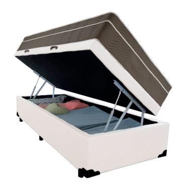 Imagem de Cama Box Baú Solteiro Sintético + Colchão De Molas Ensacadas - - 88cm Branco