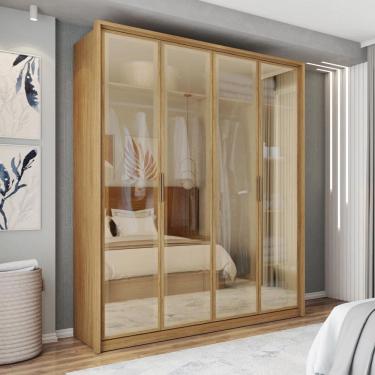 Imagem de Guarda Roupa Casal Grande 4 Portas Espelho Marrom Reflex