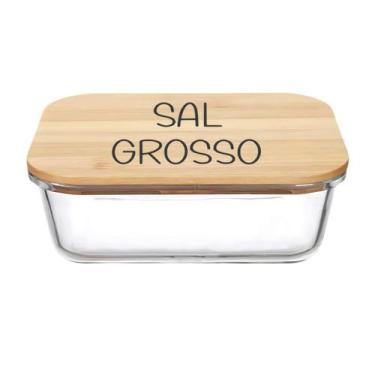 Imagem de Pote Hermético Vidro e Tampa de Bambu (600 ml) Sal Grosso - Casa Vitá,