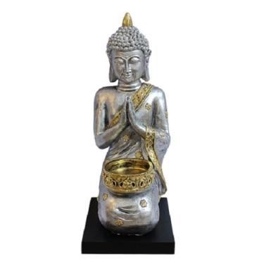 Imagem de Buddha Prateado Com Base De Madeira - A065 - Comercial Z