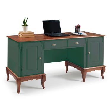 Imagem de Escrivaninha Hannover 2 Portas e 2 Gavetas Divisor de Ambiente 60813 Linz Moveis - Verde Musgo/Imbuia