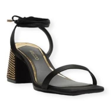 Imagem de Sandália Salto Médio Bloco Cetim Arezzo Feminino Preto-Feminino