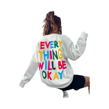 Imagem de Moletom Feminino Solto E Quente Com Gola Redonda, Estampa De Letras, C