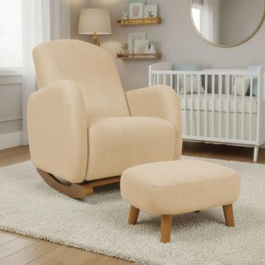Imagem de Poltrona Amamentação Balanço Madeira e Puff Jhessy Suede D03 - D Rossi