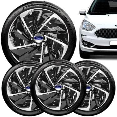 Imagem de Jogo 4 Calota Nitro Aro 14 Preta Prata Ford Ka Fiesta Escort - Elitte