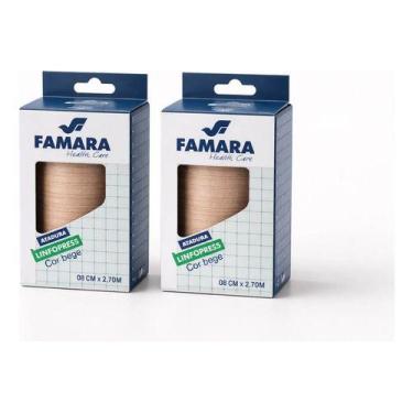 Imagem de Kit 2 Atadura Faixa Compressiva Linfopress 8cm Famara 2,70m Bege