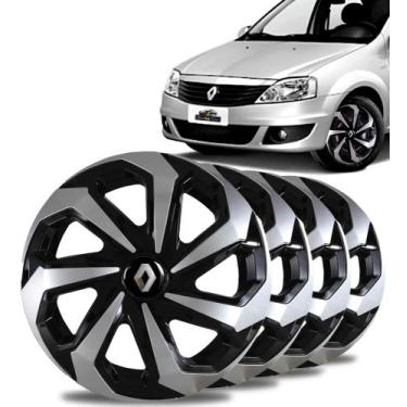 Imagem de Jogo 4 Calota Black Silver Aro 14 Renault Logan Sandero Clio - Elitte