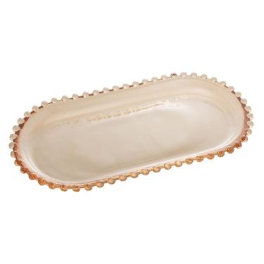 Imagem de Travessa de Cristal Oval Pearl Bolinha Âmbar 30x15cm Wolff
