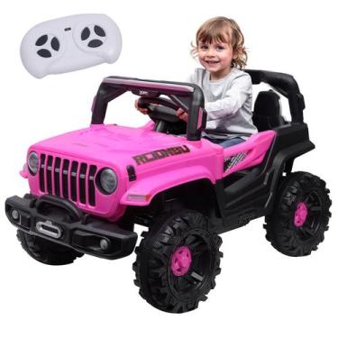 Imagem de Carro Elétrico Jipe Off Road 12V Controle Remoto Rosa Com Luz E Som - 