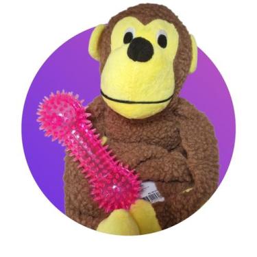 Imagem de Kit Brinquedo para Pet Pelucia Macaco + Halteres com Apito - Napi