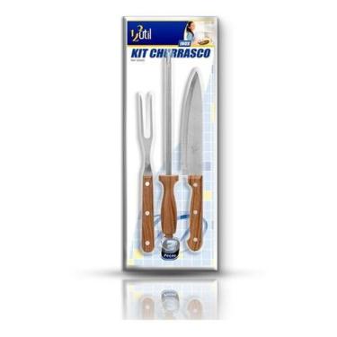 Imagem de Kit Churrasco Conjunto 3 Peças Faca, Chaira E Garfo Cozinha - 123Útil