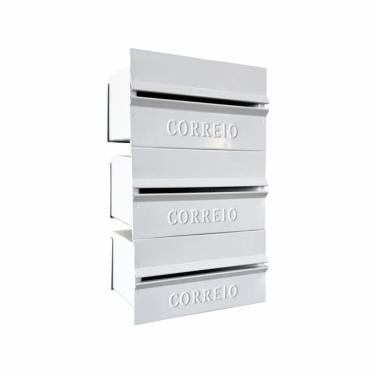 Imagem de Caixa de Correio para Condominio 003BOM Abertura Traseira para Muro 3 Modulos Branco Ouro Minas