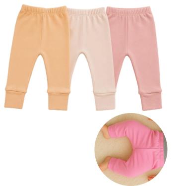 Imagem de Kit 3 Calças Mijão Vira Pé Bebê Culote Suedine 100%  Algodão